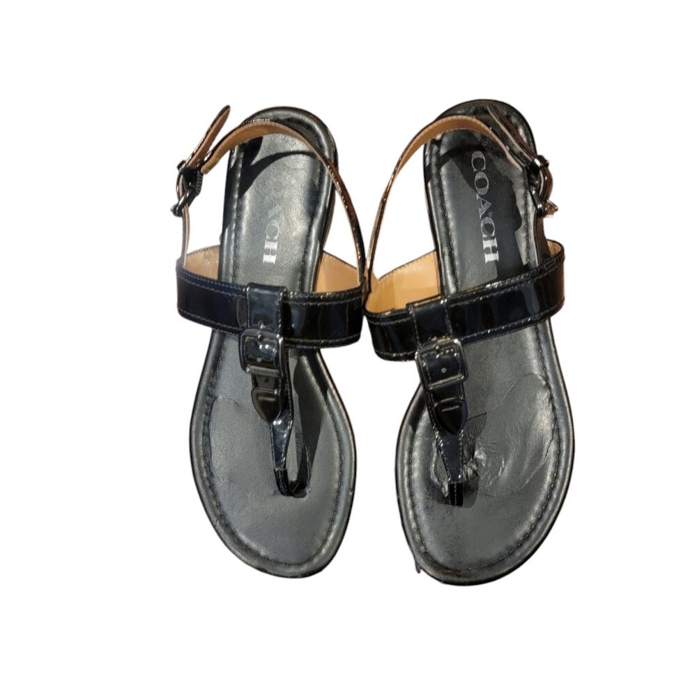 Coach Cassidy Black Leather Thong Sandals